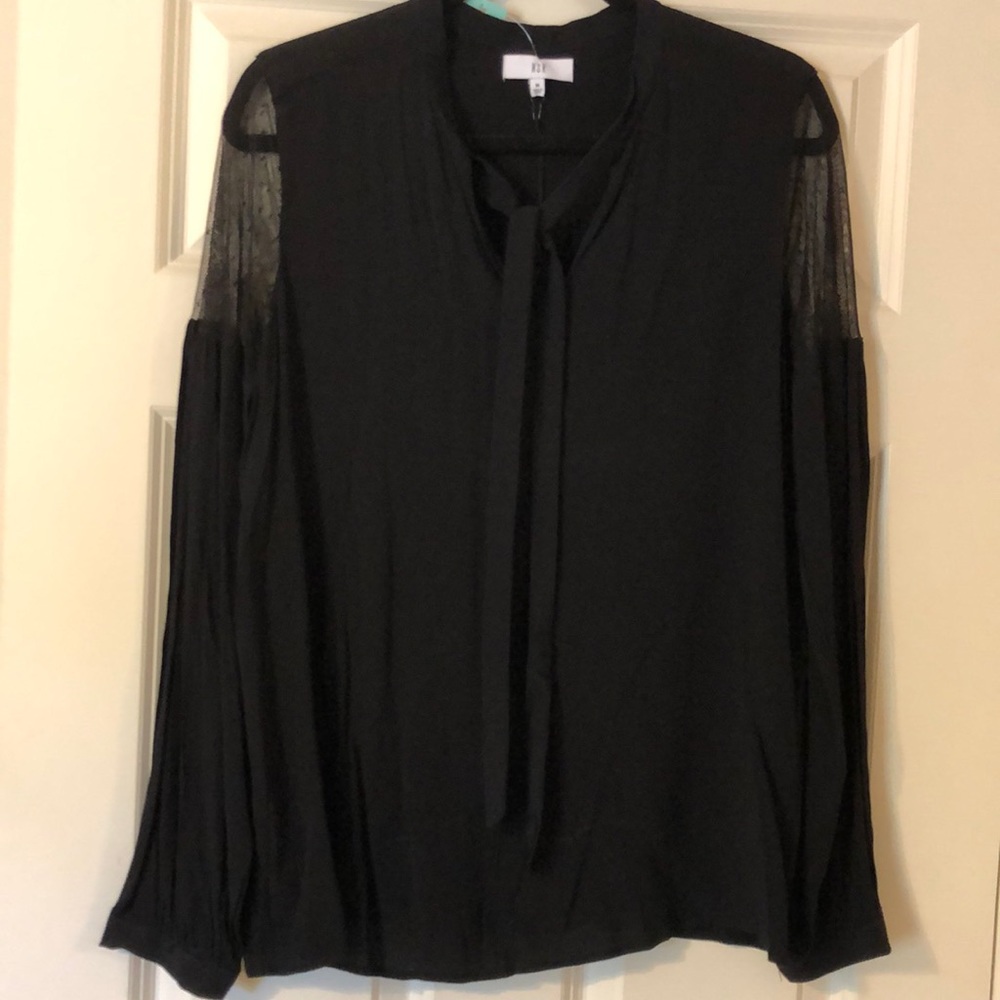Black Blouse with Sheer Sleeve